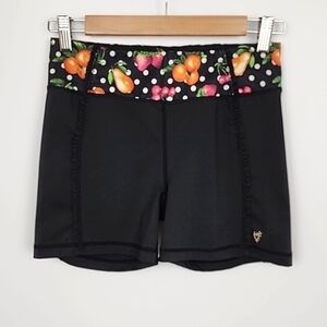 Betsey Johnson Performance Multi Coloured Fruit Print Black Athletic Shorts Sz S
